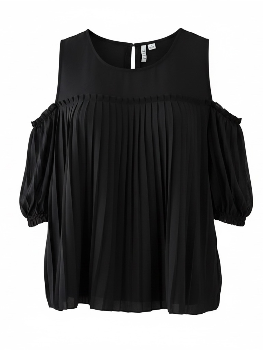 Elle Black Pleated Cold-Shoulder Blouse